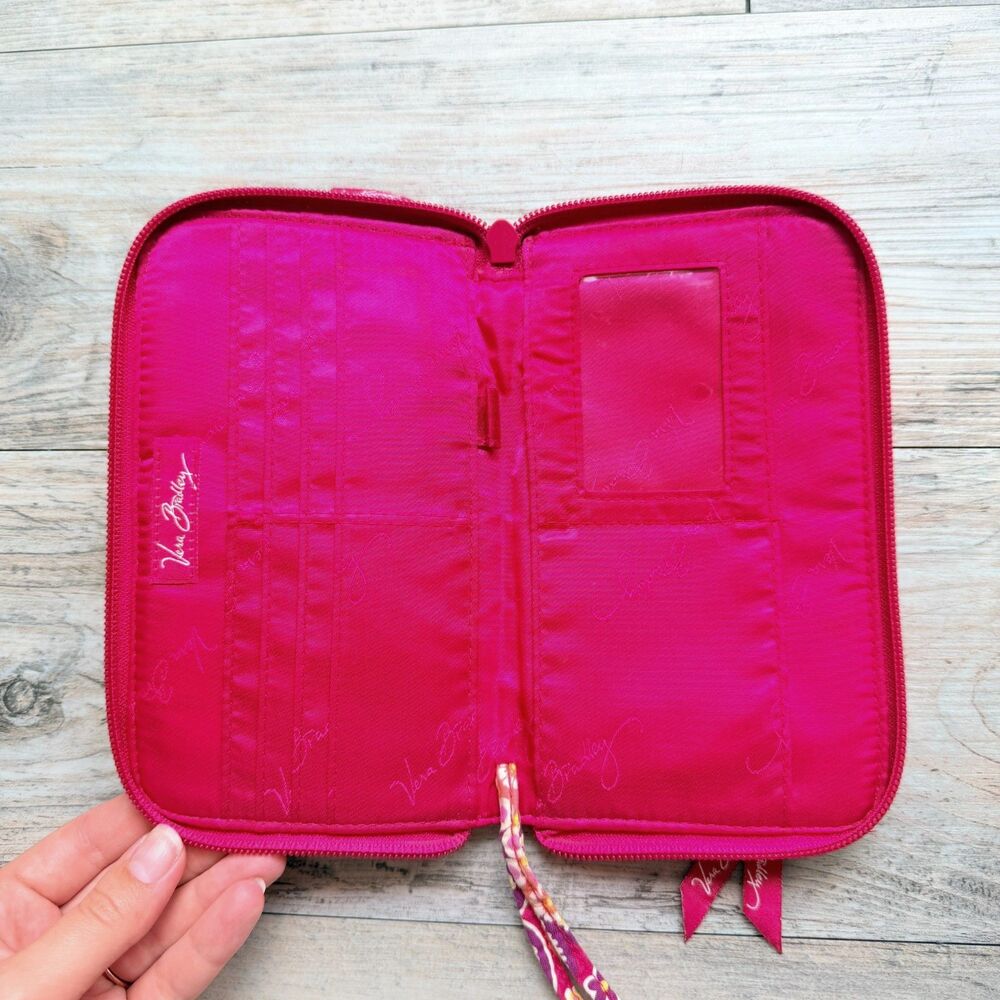 Vera Bradley Y2K Wristlet Raspberry Fizz Zip Around Wallet Pink Floral Paisley - Picture 6 of 11